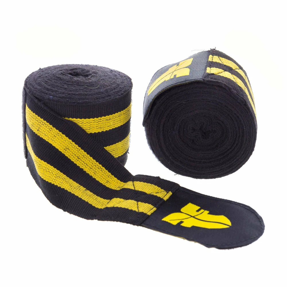 Cheapest 😍 Fighter Black/Yellow Striped Polycotton Handwraps, BAND F YELLOW GLOVES ⭐ 3 Fighter Black/Yellow Striped Polycotton Handwraps, BAND F YELLOW GLOVES