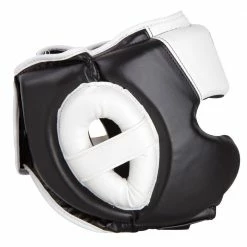 Fighter PU Black / White Sparring Headguard, JE-2796 PROTECTION