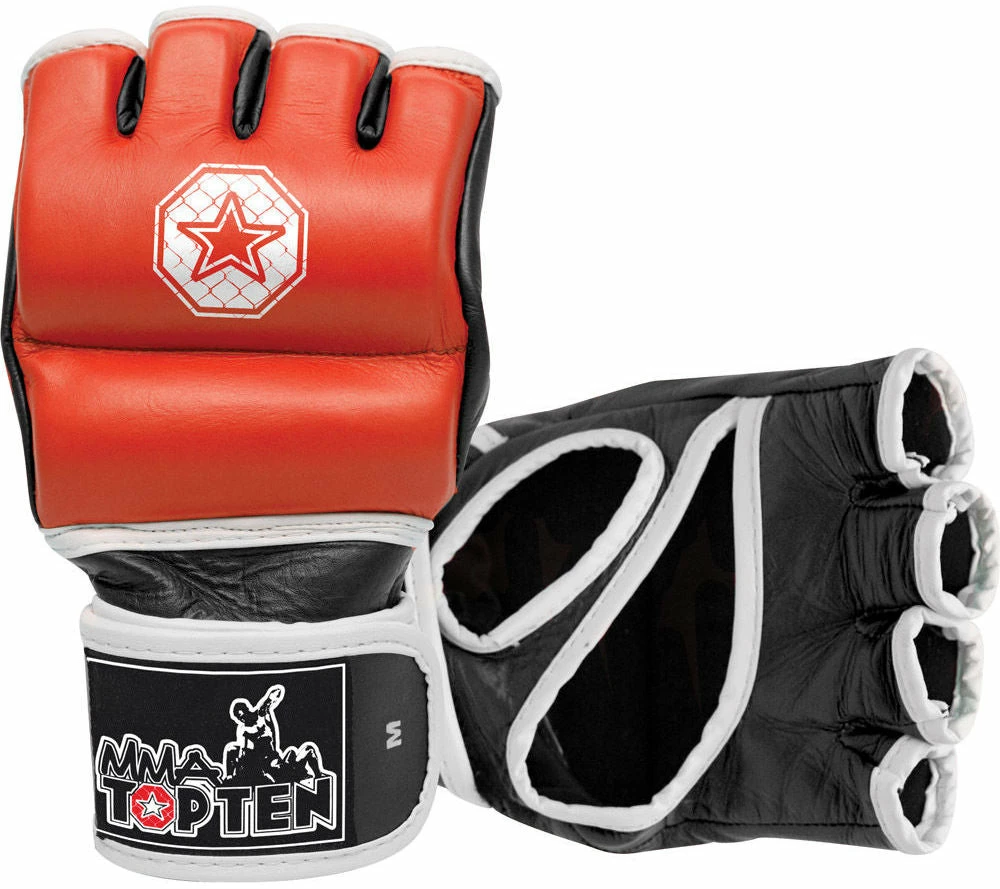 Outlet 😉 TopTen MMA OFFERS Top Ten Red/Black/White Leather Double-wrap MMA Training Gloves, 2322-RED 👏 3 TopTen MMA OFFERS Top Ten Red/Black/White Leather Double-wrap MMA Training Gloves, 2322-RED