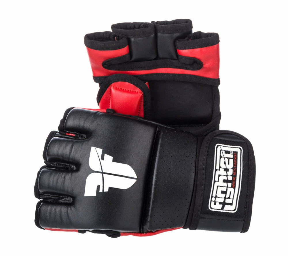 Best Sale 😉 Fighter Black/Red Synthetic Leather MMA Gloves, FMG01 🎉 3 Fighter Black/Red Synthetic Leather MMA Gloves, FMG01